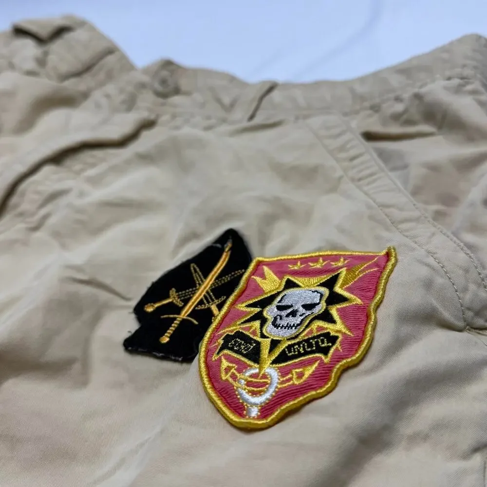 Southpole Y2K Cargo Shorts Tan Embroidered Patches Streetwear Size 32
